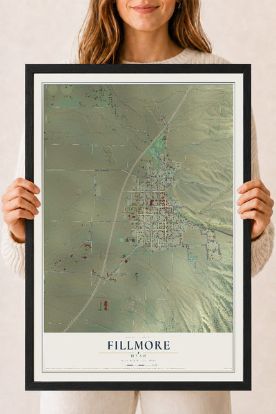 Map of Fillmore, Utah, 18 x 24 inch print in a black wood frame