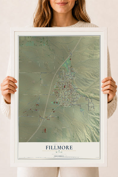 Map of Fillmore, Utah, 18 x 24 inch print in a white wood frame