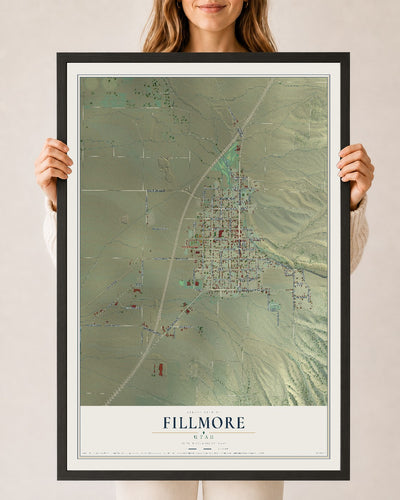 Map of Fillmore, Utah, 24 x 36 inch print in a black wood frame