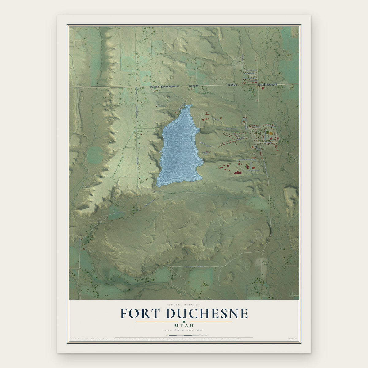 Fort Duchesne, Utah map print, the full design