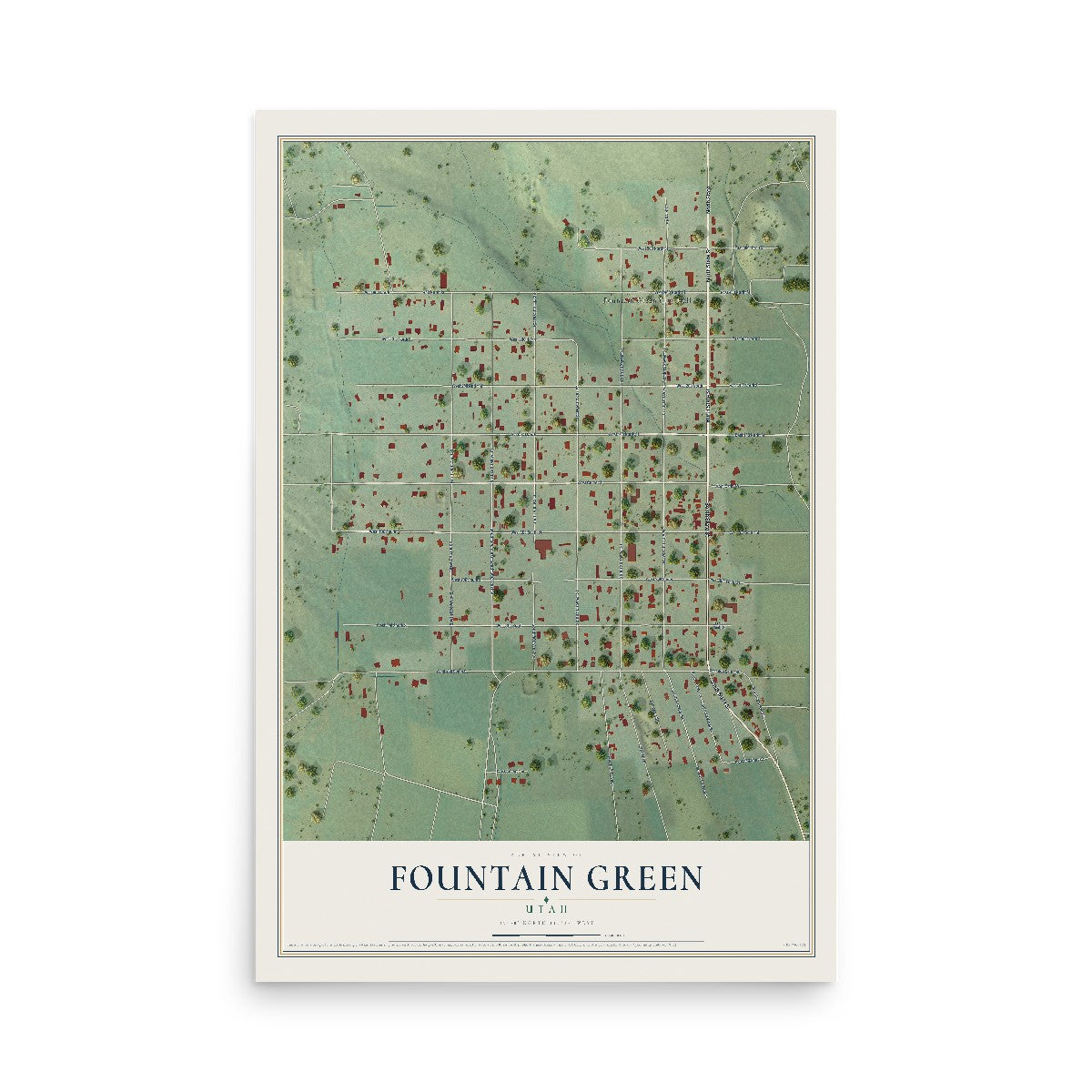 Map of Fountain Green, Utah, 12 x 18 inch unframed archival matte print
