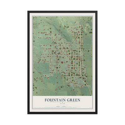 Map of Fountain Green, Utah, 12 x 18 inch print in a black wood frame