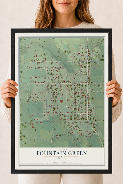 Map of Fountain Green, Utah, 18 x 24 inch print in a black wood frame