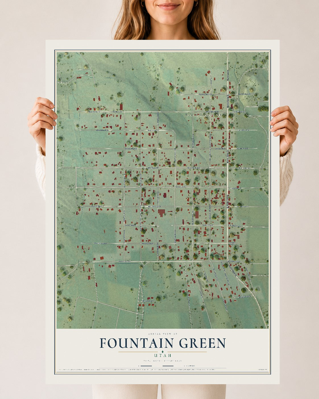 Map of Fountain Green, Utah, 24 x 36 inch unframed archival matte print