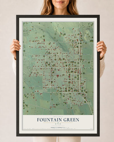 Map of Fountain Green, Utah, 24 x 36 inch print in a black wood frame