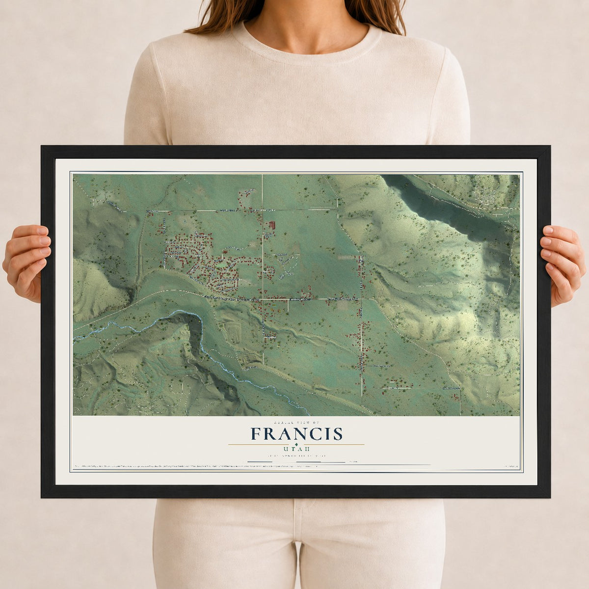 Map of Francis, Utah, 12 x 18 inch print in a black wood frame