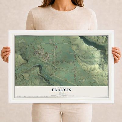 Map of Francis, Utah, 12 x 18 inch print in a white wood frame