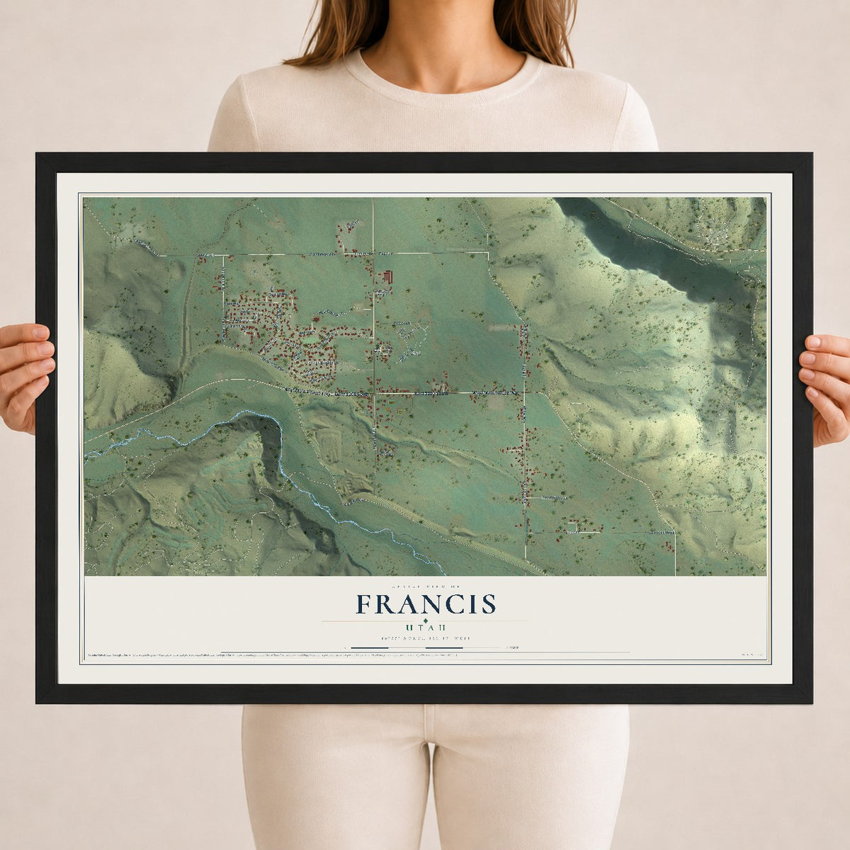 Map of Francis, Utah, 18 x 24 inch print in a black wood frame