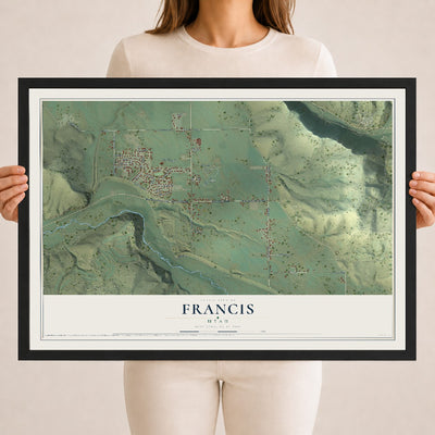 Map of Francis, Utah, 18 x 24 inch print in a black wood frame