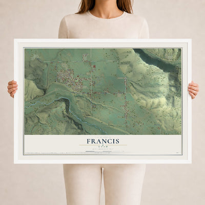 Map of Francis, Utah, 24 x 36 inch print in a white wood frame