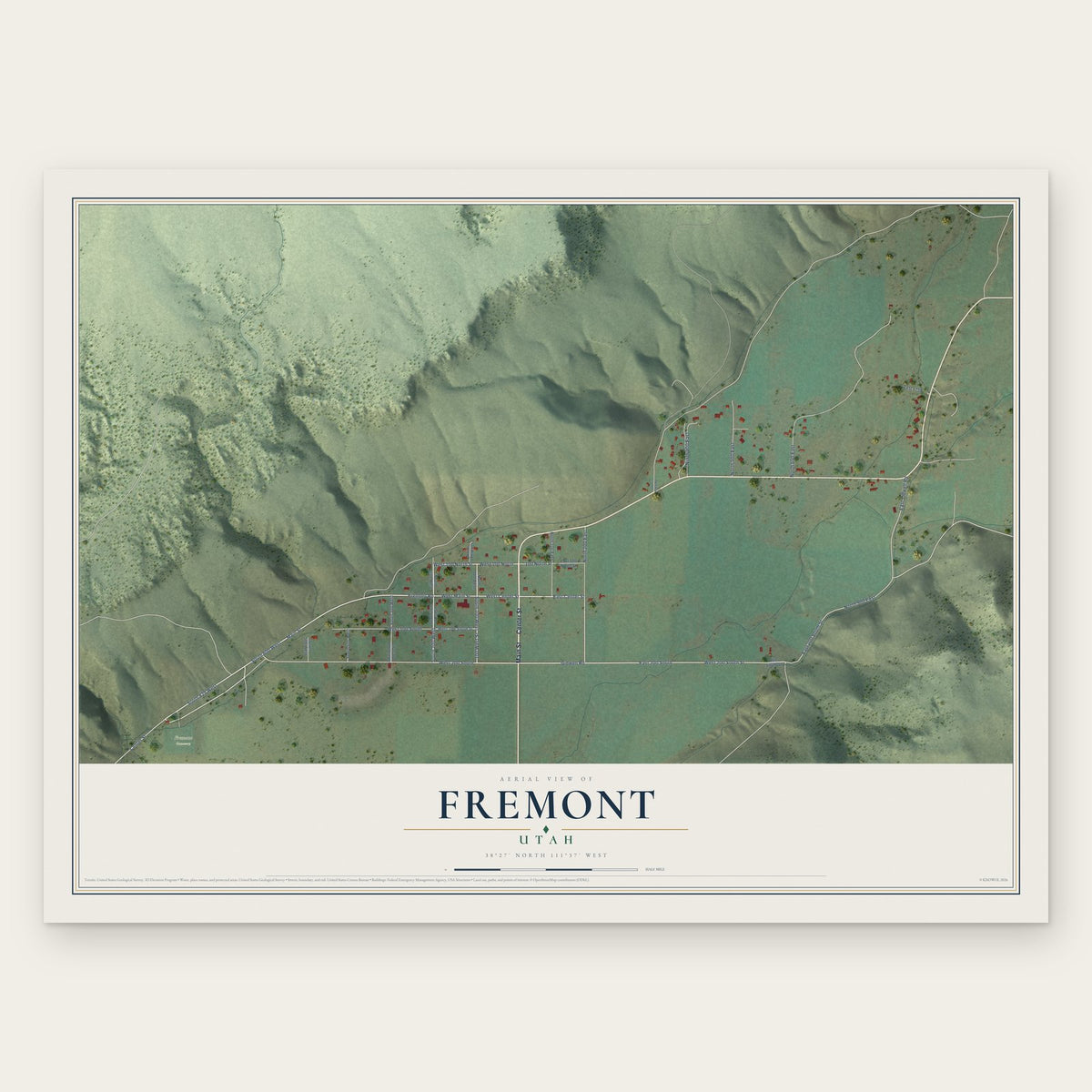 Fremont, Utah map print, the full design
