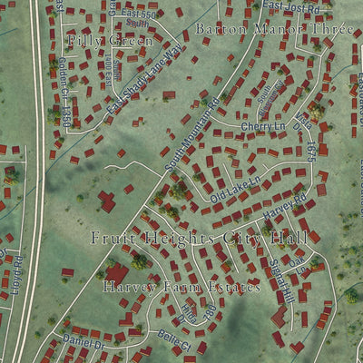 Close-up of the map of Fruit Heights, Utah print showing street and building detail