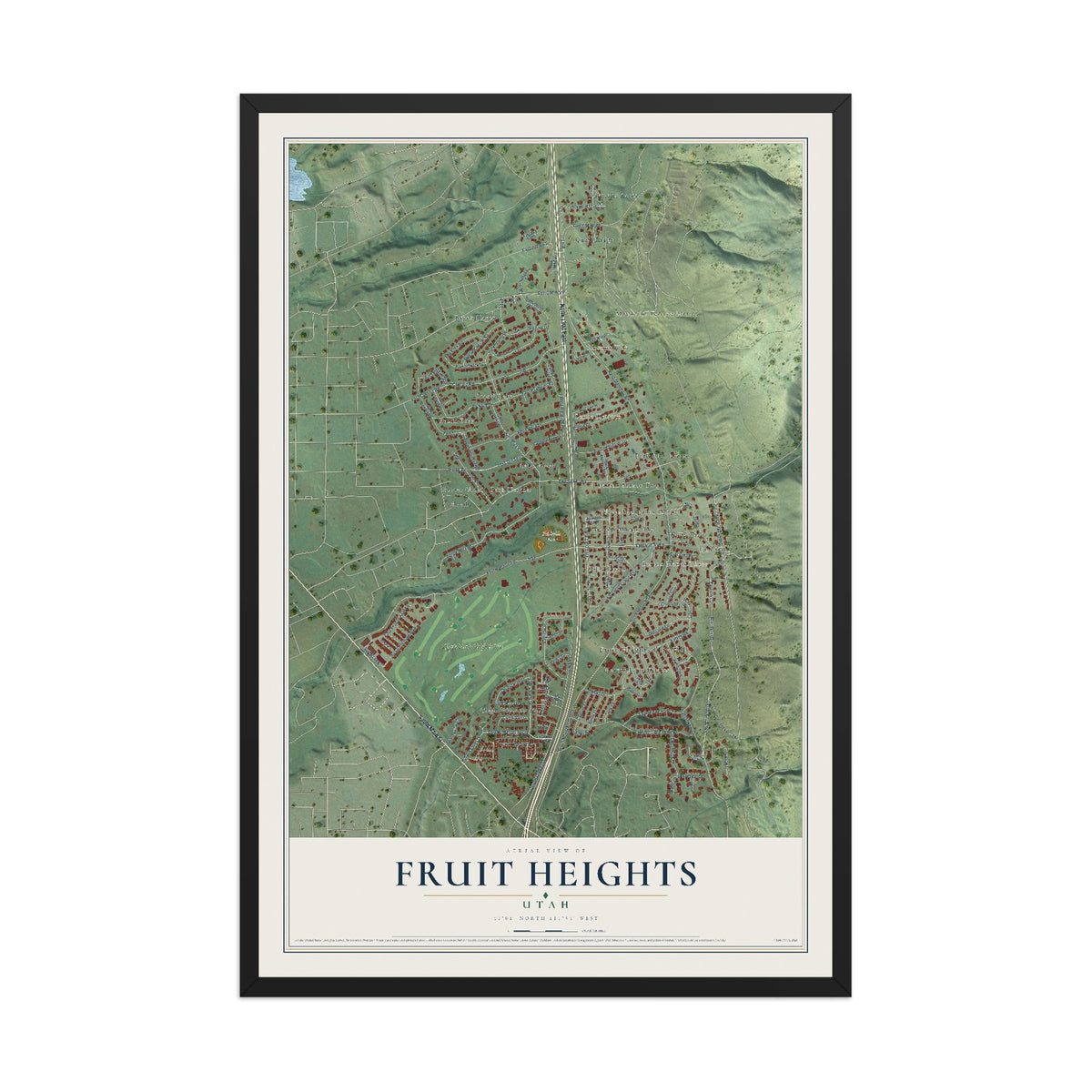 Map of Fruit Heights, Utah, 12 x 18 inch print in a black wood frame