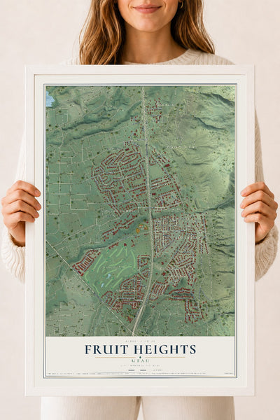 Map of Fruit Heights, Utah, 18 x 24 inch print in a white wood frame