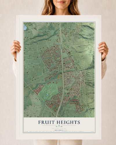 Map of Fruit Heights, Utah, 24 x 36 inch print in a white wood frame