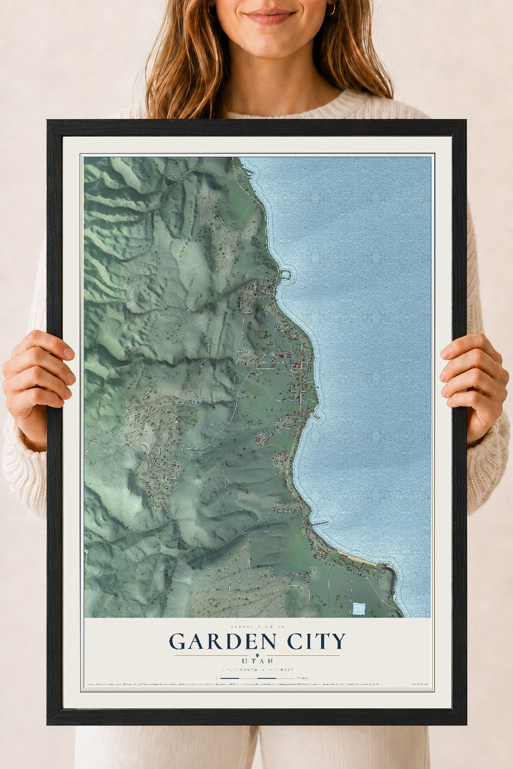 Map of Garden City, Utah, 18 x 24 inch print in a black wood frame