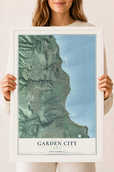 Map of Garden City, Utah, 18 x 24 inch print in a white wood frame