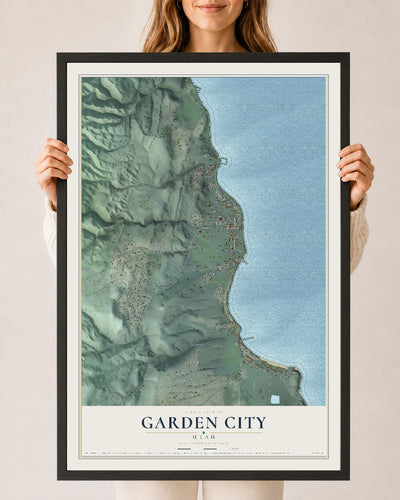 Map of Garden City, Utah, 24 x 36 inch print in a black wood frame