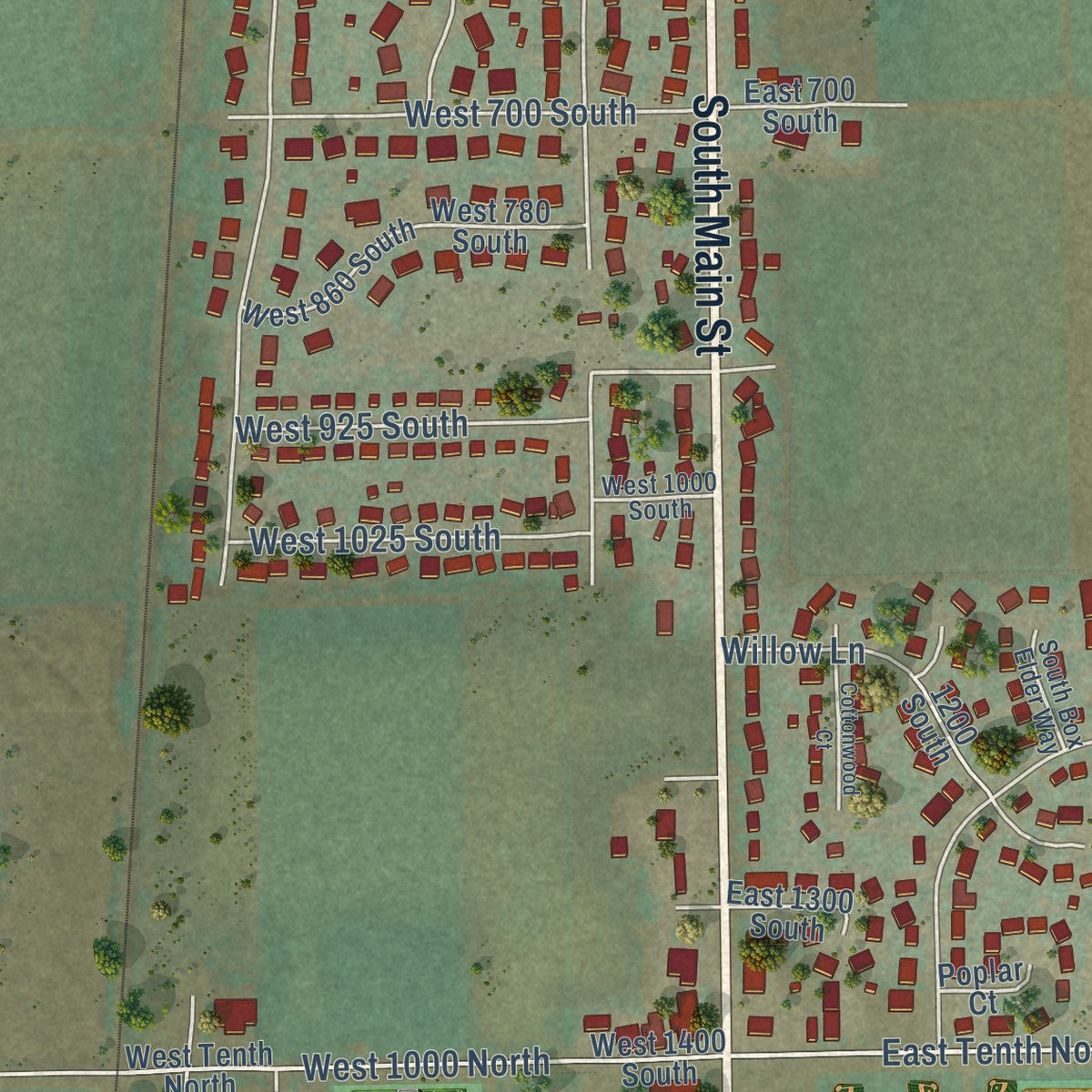 Second close-up of the map of Garland, Utah print showing more streets and buildings