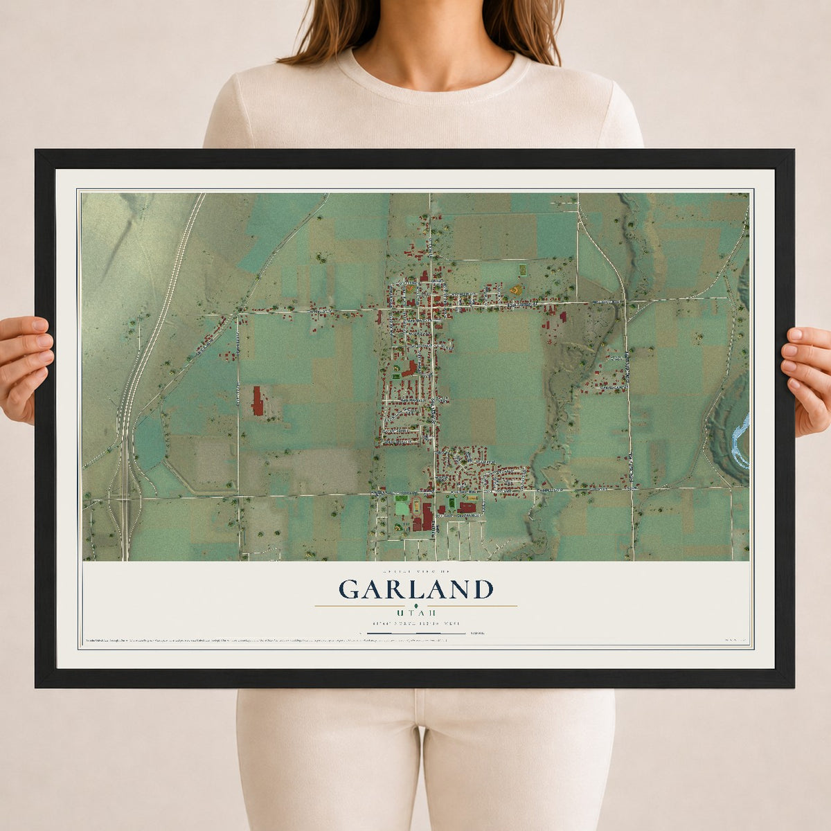Map of Garland, Utah, 18 x 24 inch print in a black wood frame