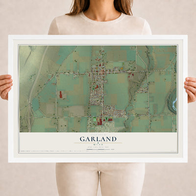 Map of Garland, Utah, 18 x 24 inch print in a white wood frame