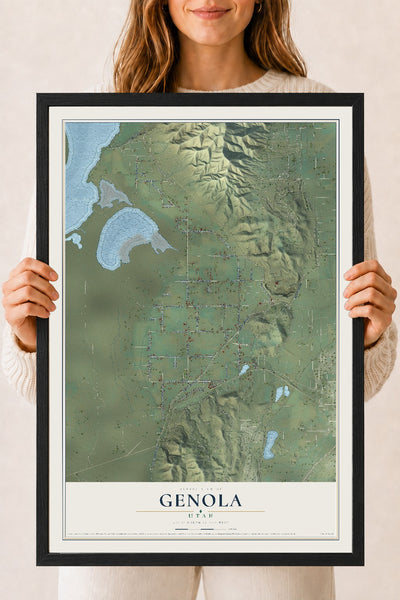 Map of Genola, Utah, 18 x 24 inch print in a black wood frame