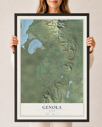 Map of Genola, Utah, 24 x 36 inch print in a black wood frame