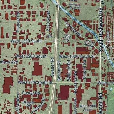 Close-up of the map of Glendale, Salt Lake City, Utah print showing street and building detail