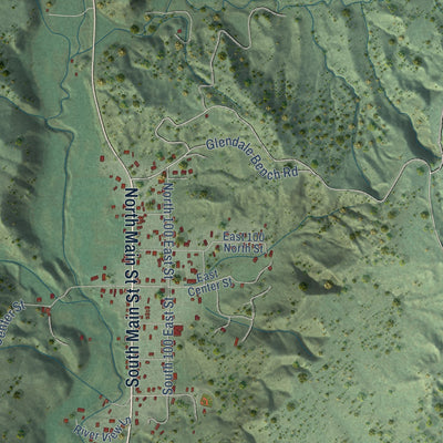 Second close-up of the map of Glendale, Utah print showing more streets and buildings