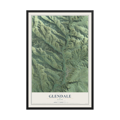 Map of Glendale, Utah, 12 x 18 inch print in a black wood frame