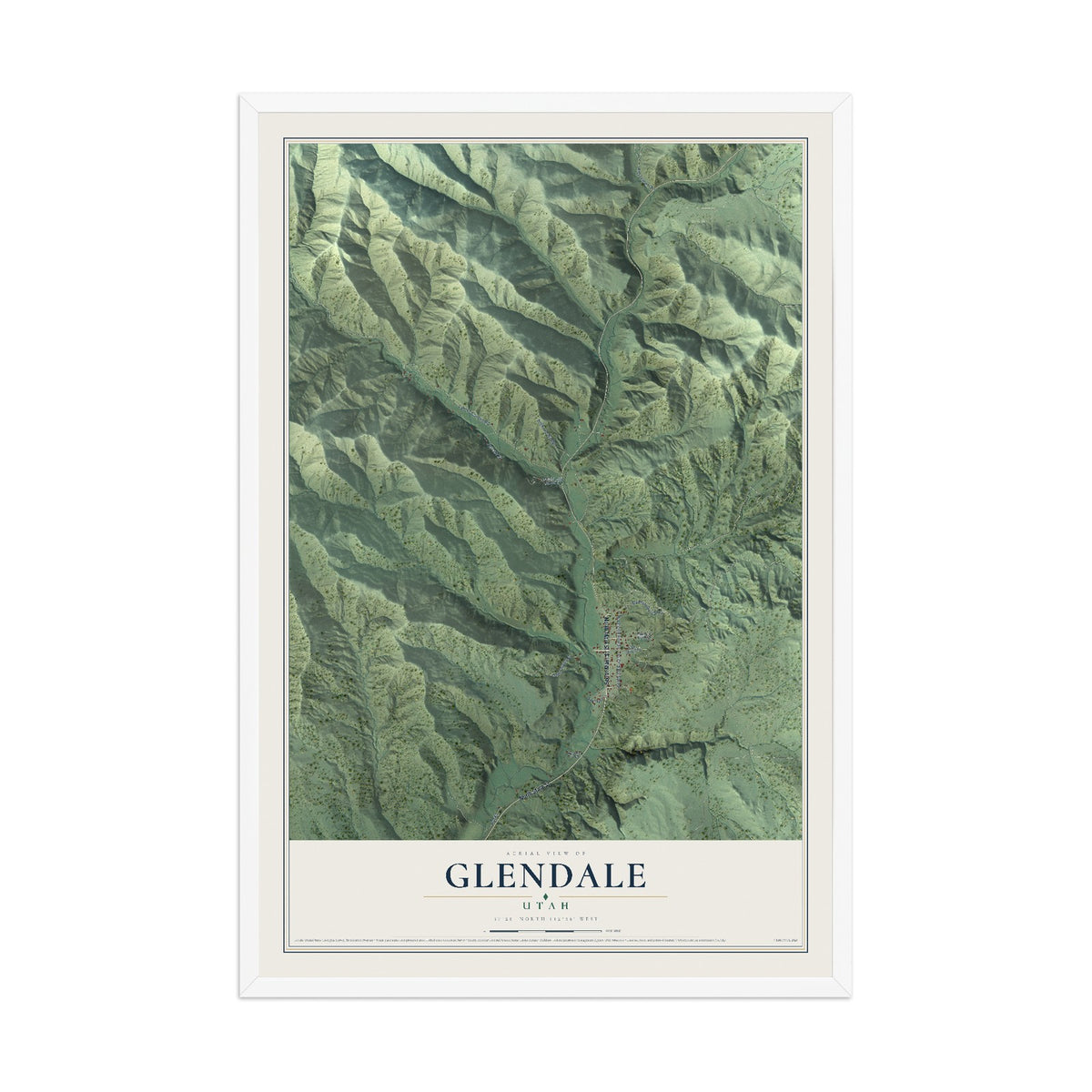 Map of Glendale, Utah, 12 x 18 inch print in a white wood frame