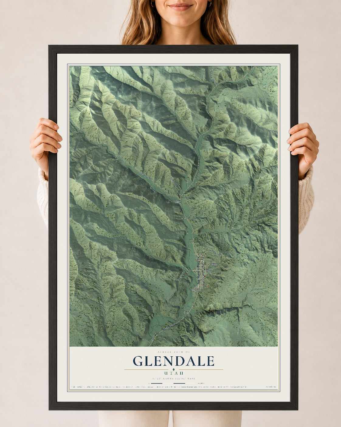 Map of Glendale, Utah, 24 x 36 inch print in a black wood frame