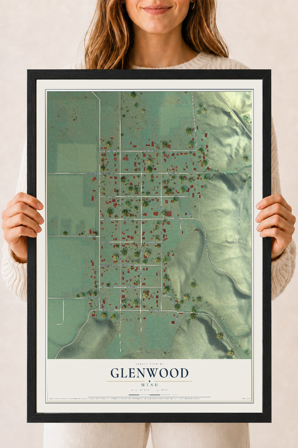Map of Glenwood, Utah, 18 x 24 inch print in a black wood frame