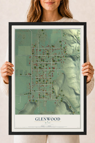 Map of Glenwood, Utah, 18 x 24 inch print in a black wood frame