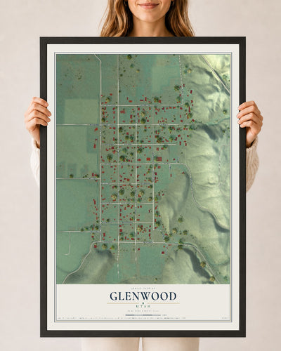 Map of Glenwood, Utah, 24 x 36 inch print in a black wood frame