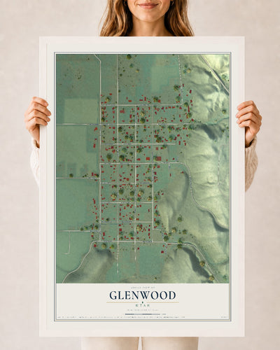 Map of Glenwood, Utah, 24 x 36 inch print in a white wood frame