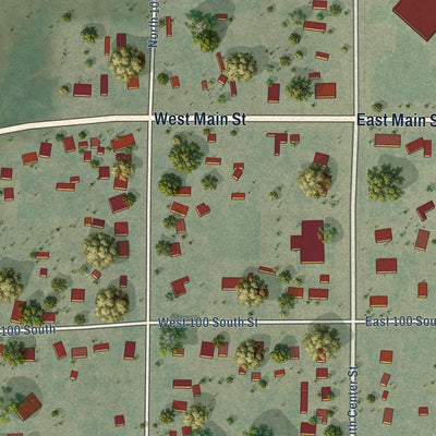 Close-up of the map of Goshen, Utah print showing street and building detail