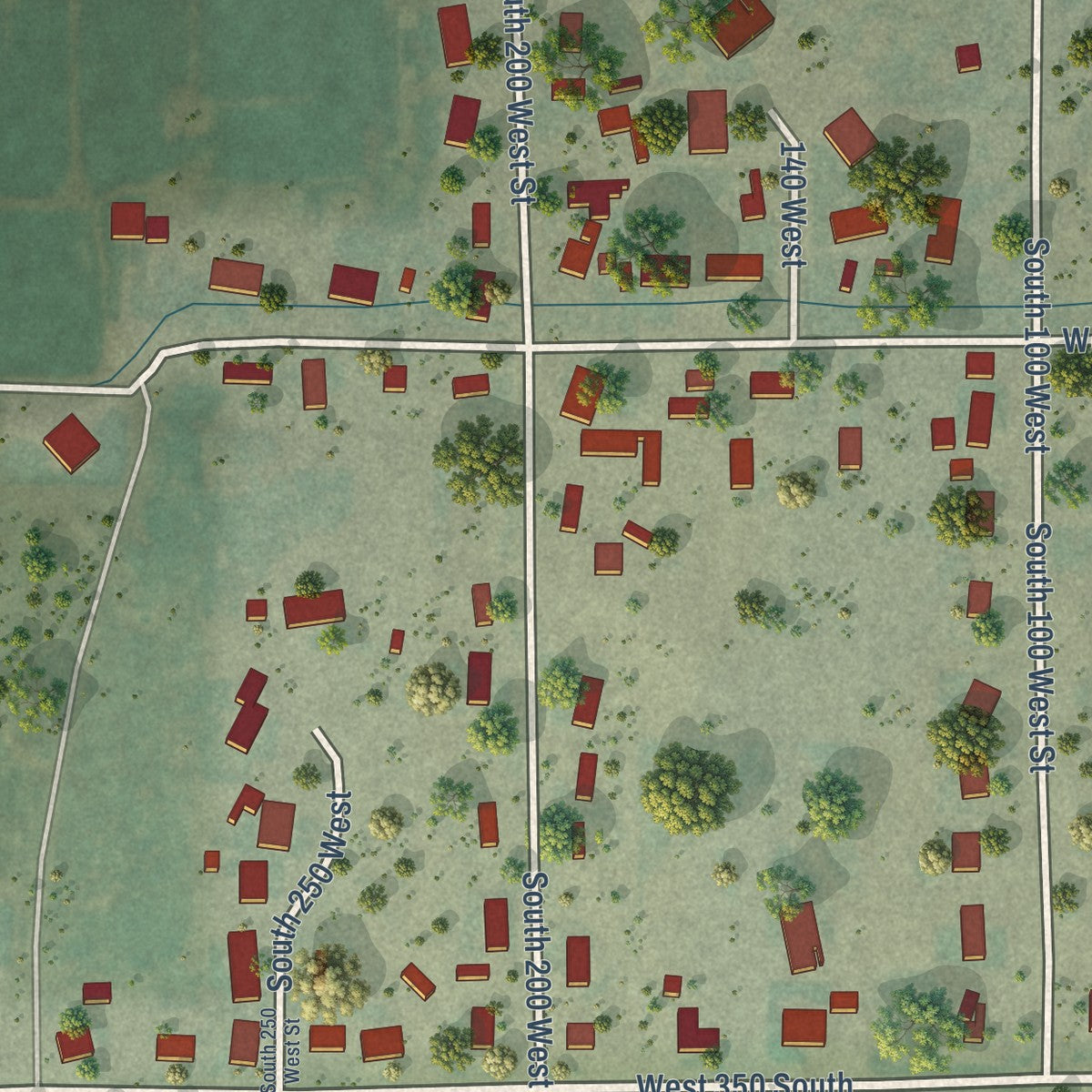 Second close-up of the map of Goshen, Utah print showing more streets and buildings