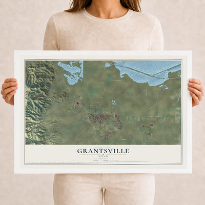 Map of Grantsville, Utah, 12 x 18 inch print in a white wood frame