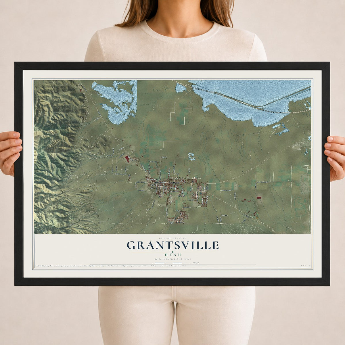 Map of Grantsville, Utah, 18 x 24 inch print in a black wood frame