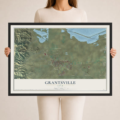 Map of Grantsville, Utah, 24 x 36 inch print in a black wood frame