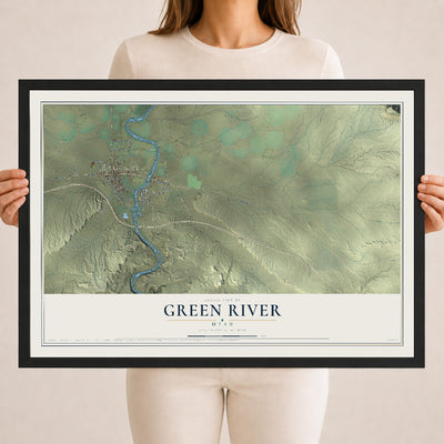 Map of Green River, Utah, 18 x 24 inch print in a black wood frame
