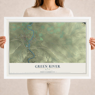 Map of Green River, Utah, 18 x 24 inch print in a white wood frame