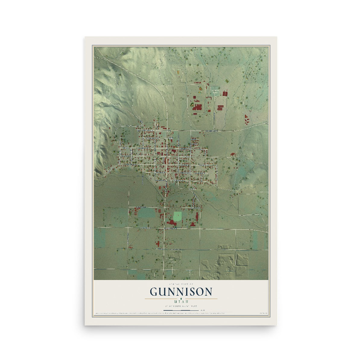 Map of Gunnison, Utah, 12 x 18 inch unframed archival matte print