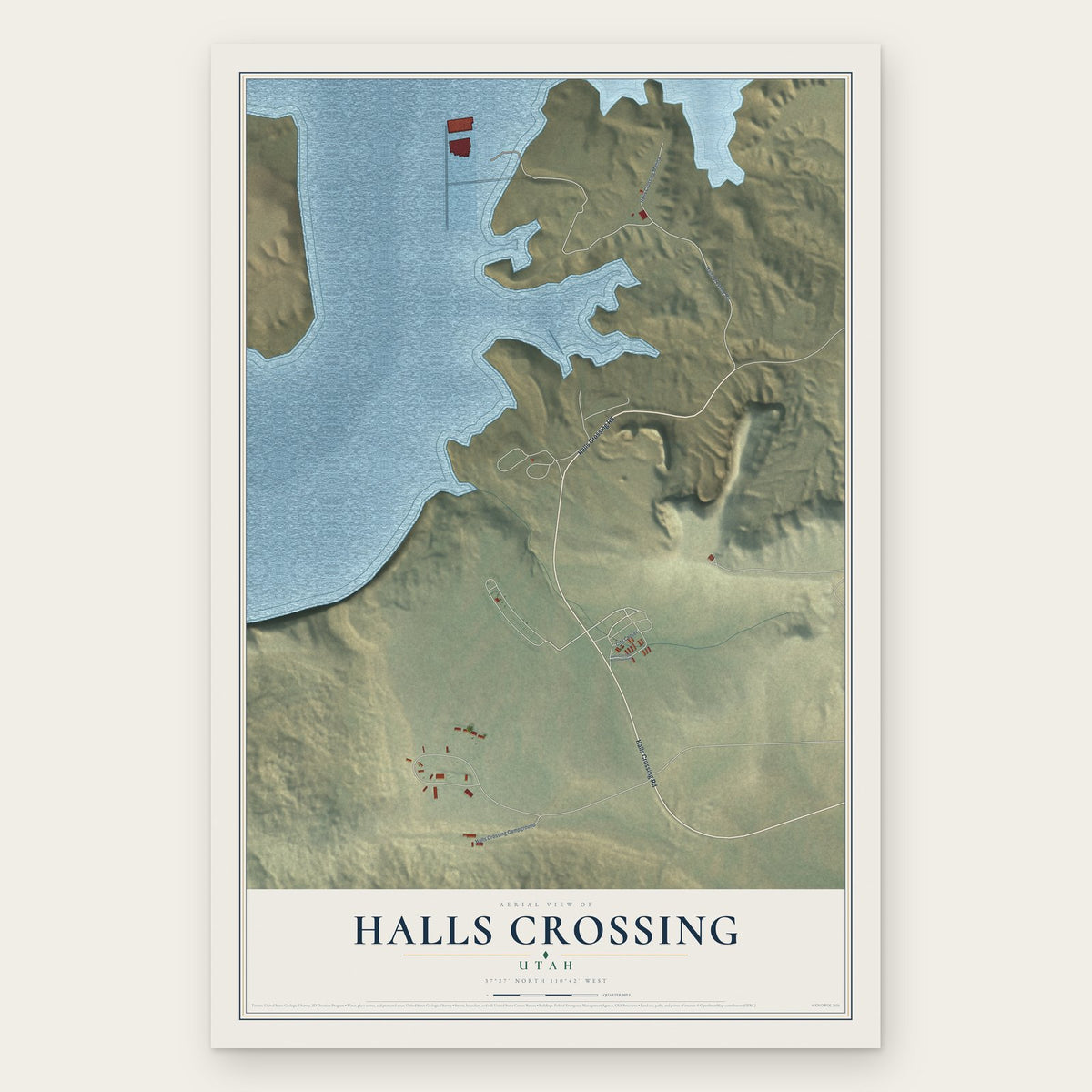 Halls Crossing, Utah map print, the full design