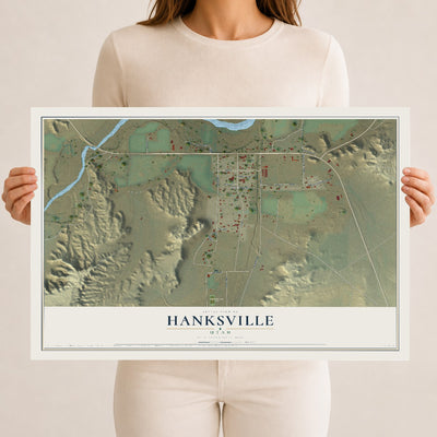 Map of Hanksville, Utah, 12 x 18 inch unframed archival matte print