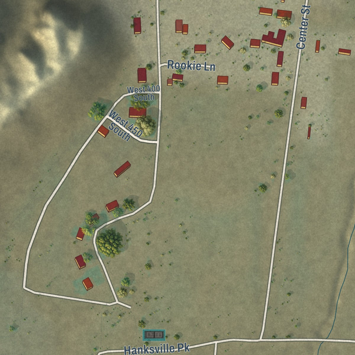 Second close-up of the map of Hanksville, Utah print showing more streets and buildings