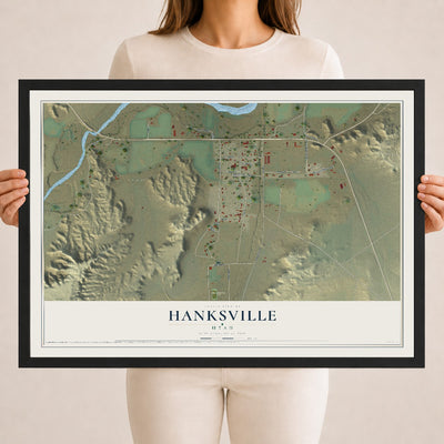 Map of Hanksville, Utah, 18 x 24 inch print in a black wood frame