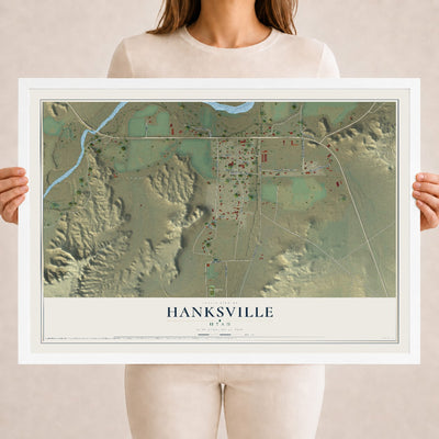 Map of Hanksville, Utah, 18 x 24 inch print in a white wood frame