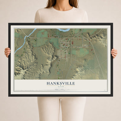 Map of Hanksville, Utah, 24 x 36 inch print in a black wood frame